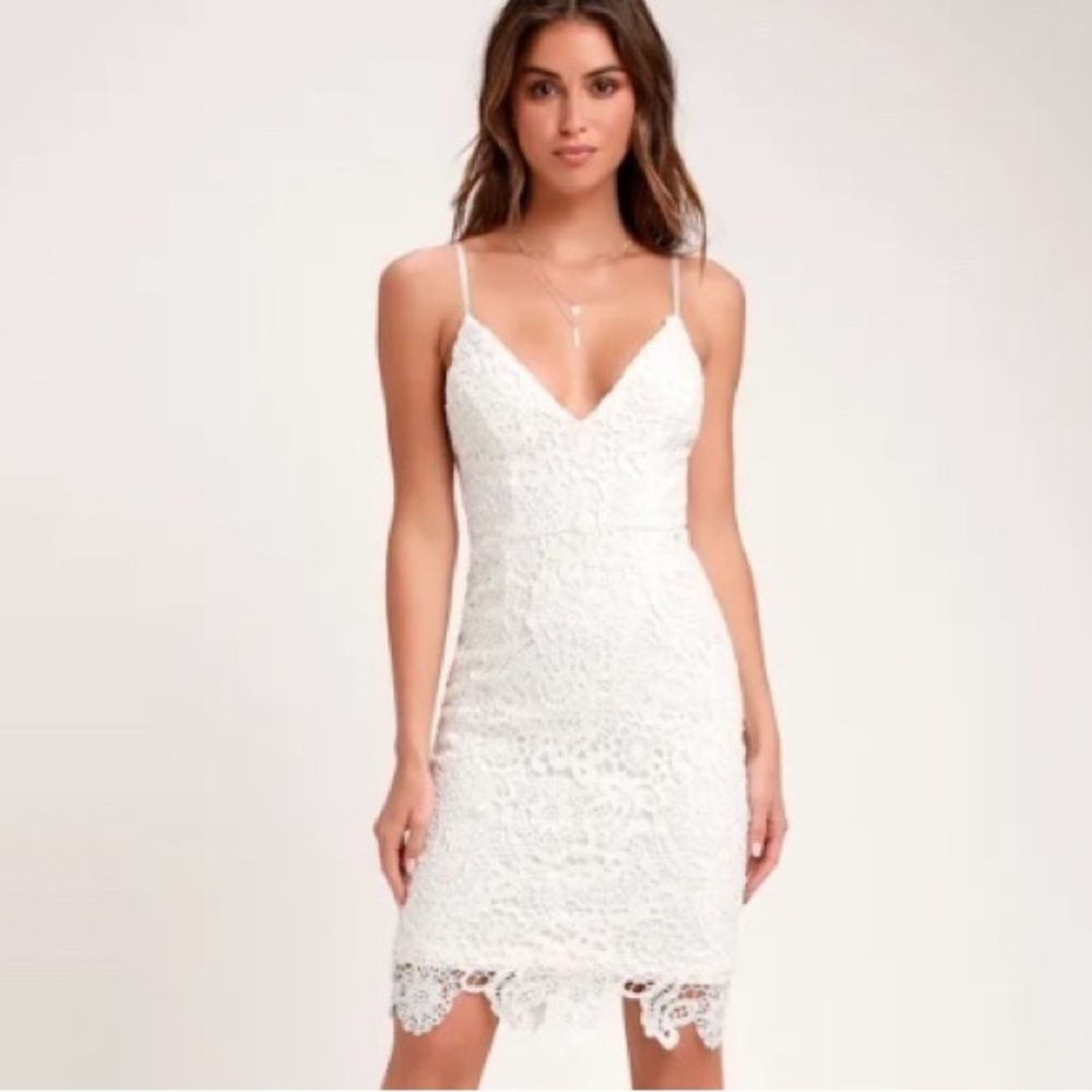 Lulus Pass The Prosecco White Lace Bodycon Mini Dress Sz M - Picture 14 of 14